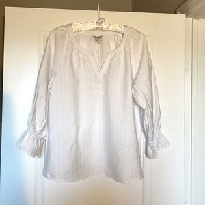 Tommy Bahama White Seersucker 3/4-Sleeve Top L